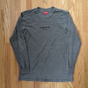 Supreme Men's Gray Striped Long-Sleeve Tee
